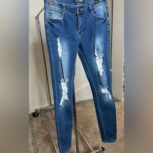 Fashion Nova Ripped Blue Skinny Jeans